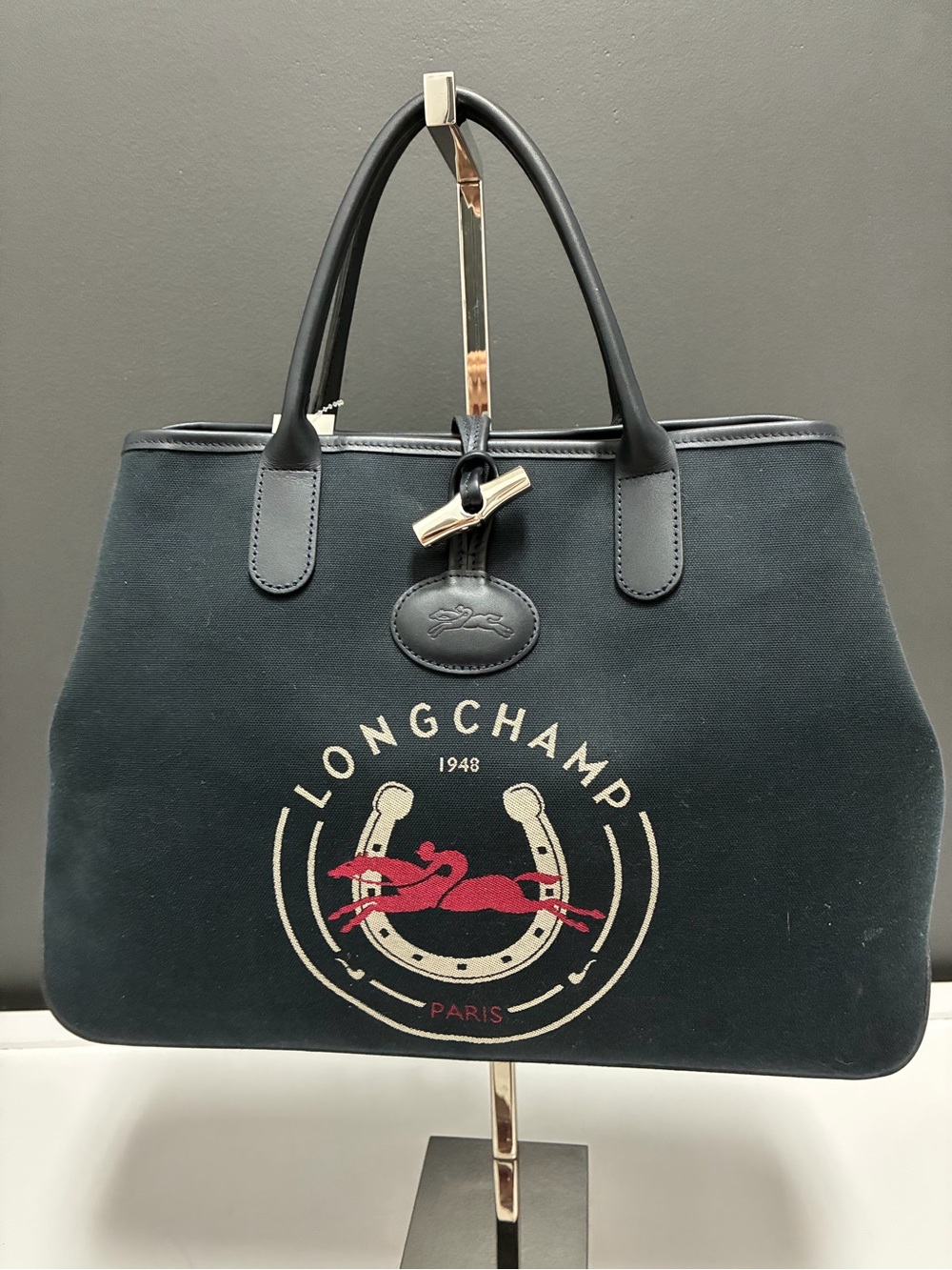 Longchamp Navy Logo Tote Bag - Picture 6 of 7